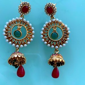 Beautiful Handmade Statement Earrings in gold with semi-precious stones & pearls
